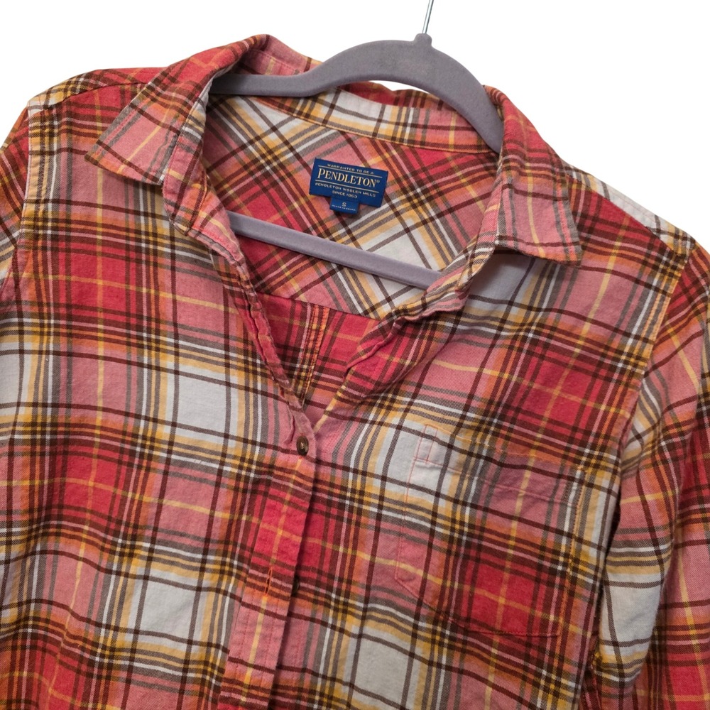 Pendleton Flannel Womens Pink Orange Plaid 100% Cotton Button Down Shirt Small